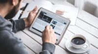 Man watching bitcoin ethereum crypto news and trading tips price analysis on tablet